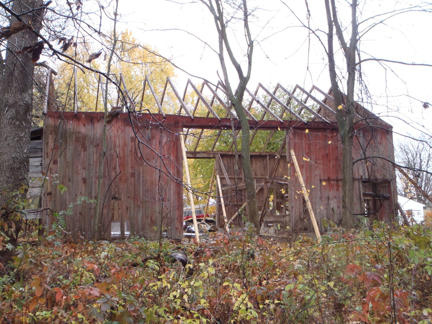 Beginning to dismantle the 125 year old barn walls