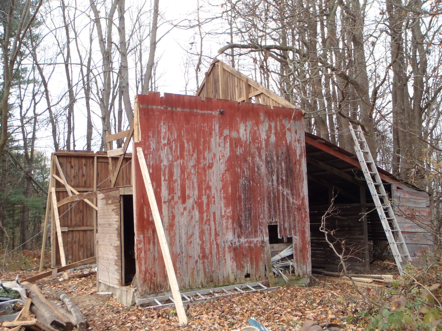 Two walls still standing from the 125 year old barn in Tekonsha, MI