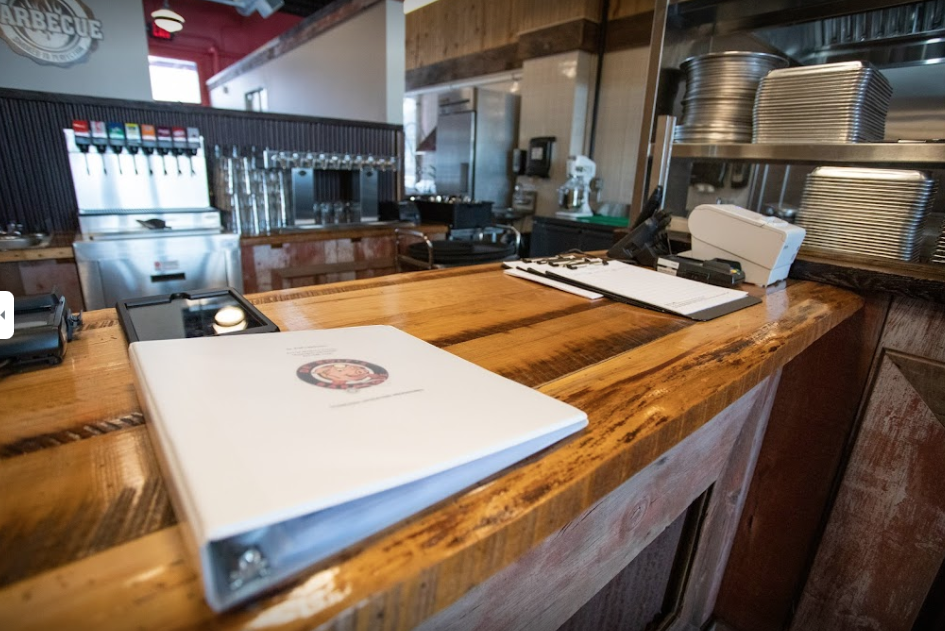 A close up of one of the countertops installed at Dr. Rolf's Barbeque