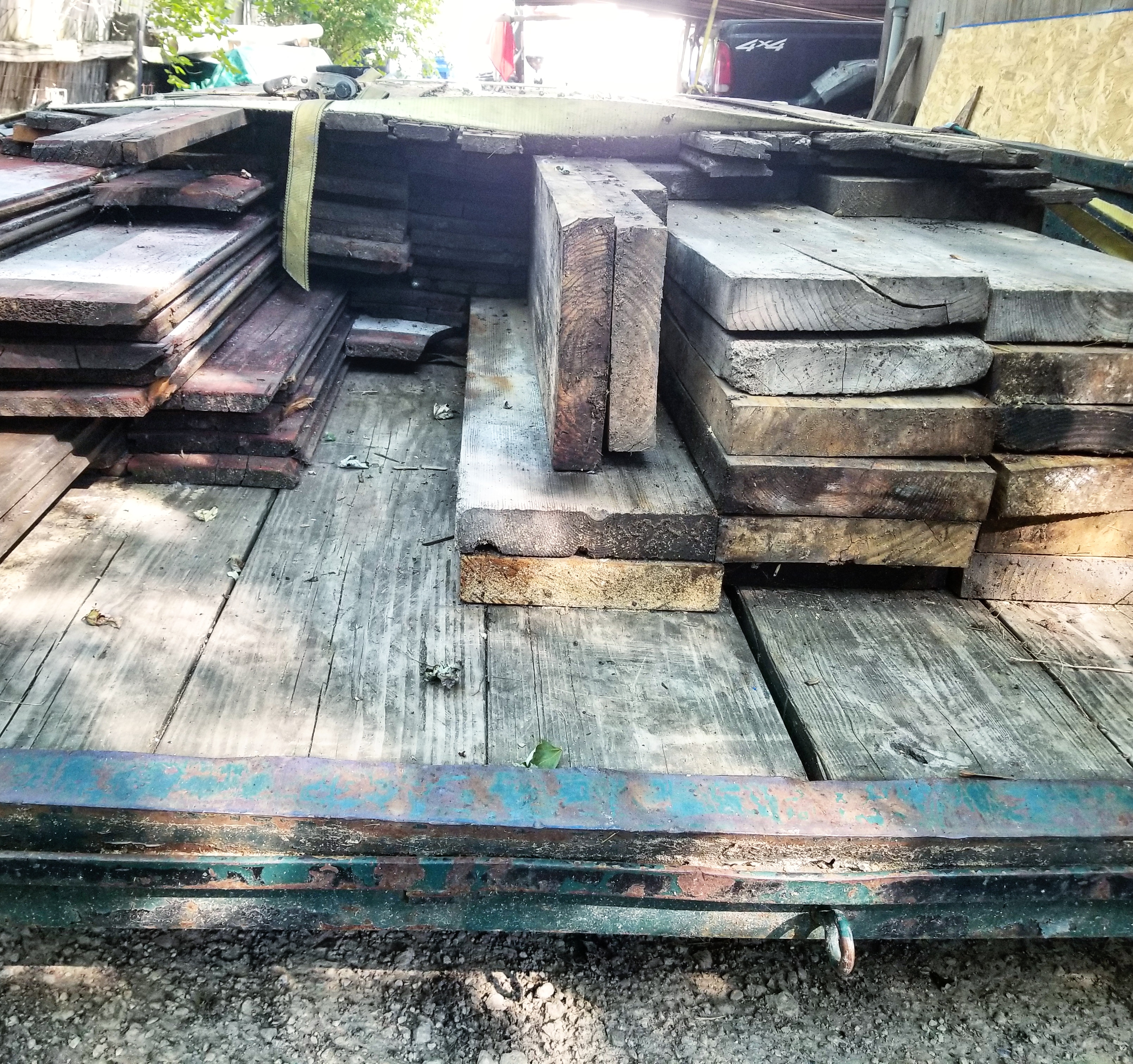 Reclaimed lumber loaded onto a trailer for a local customer delivery
