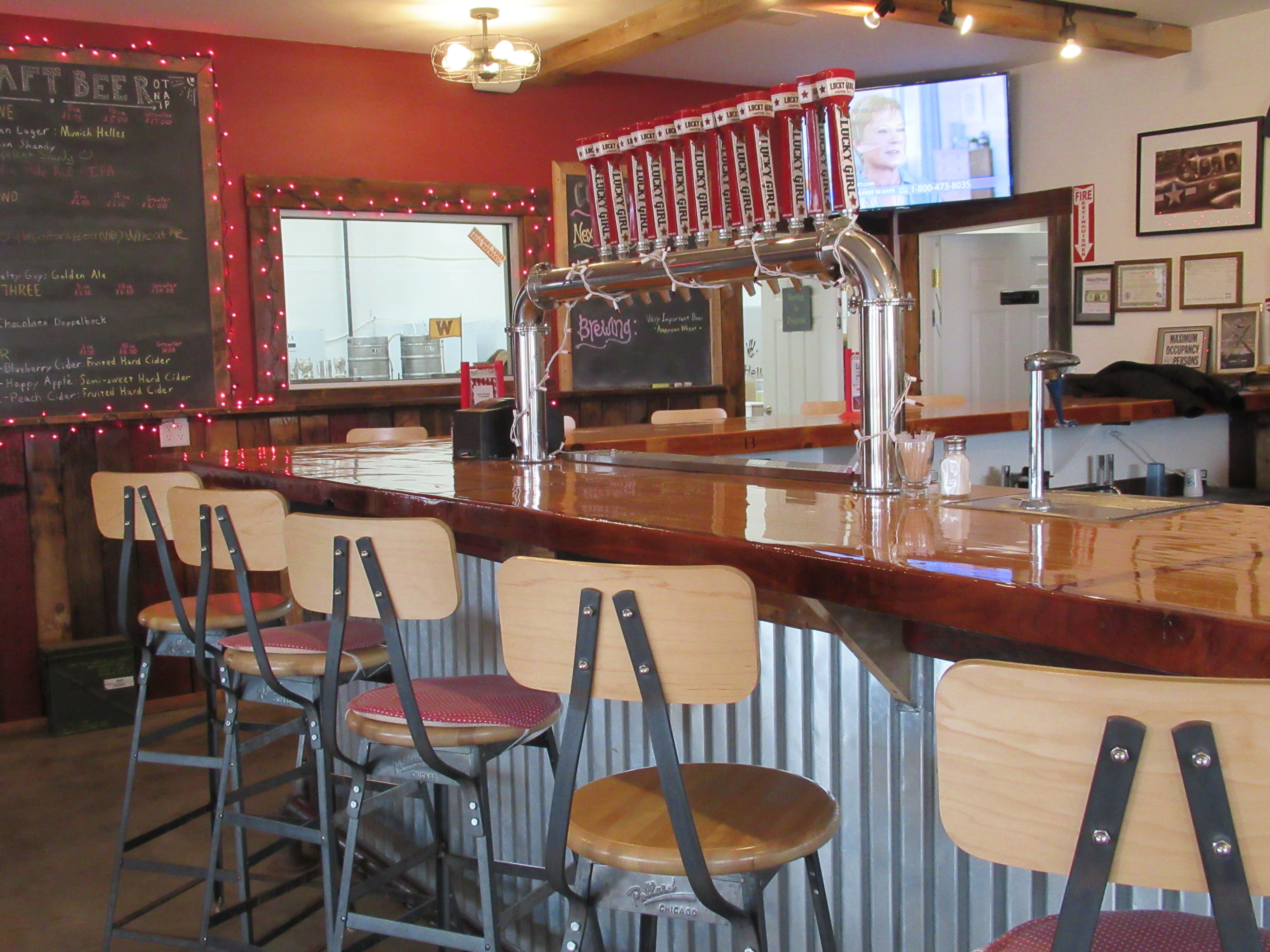 The bar at Lucky Girl Brewery in Paw Paw, MI