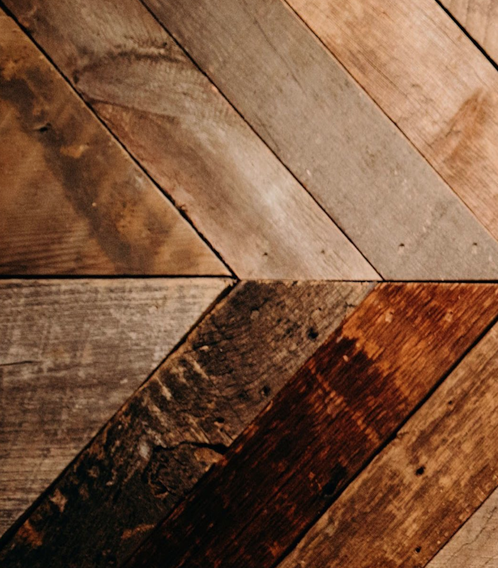 A zoomed in look at the chevron reclaimed wood design used at a customer's business