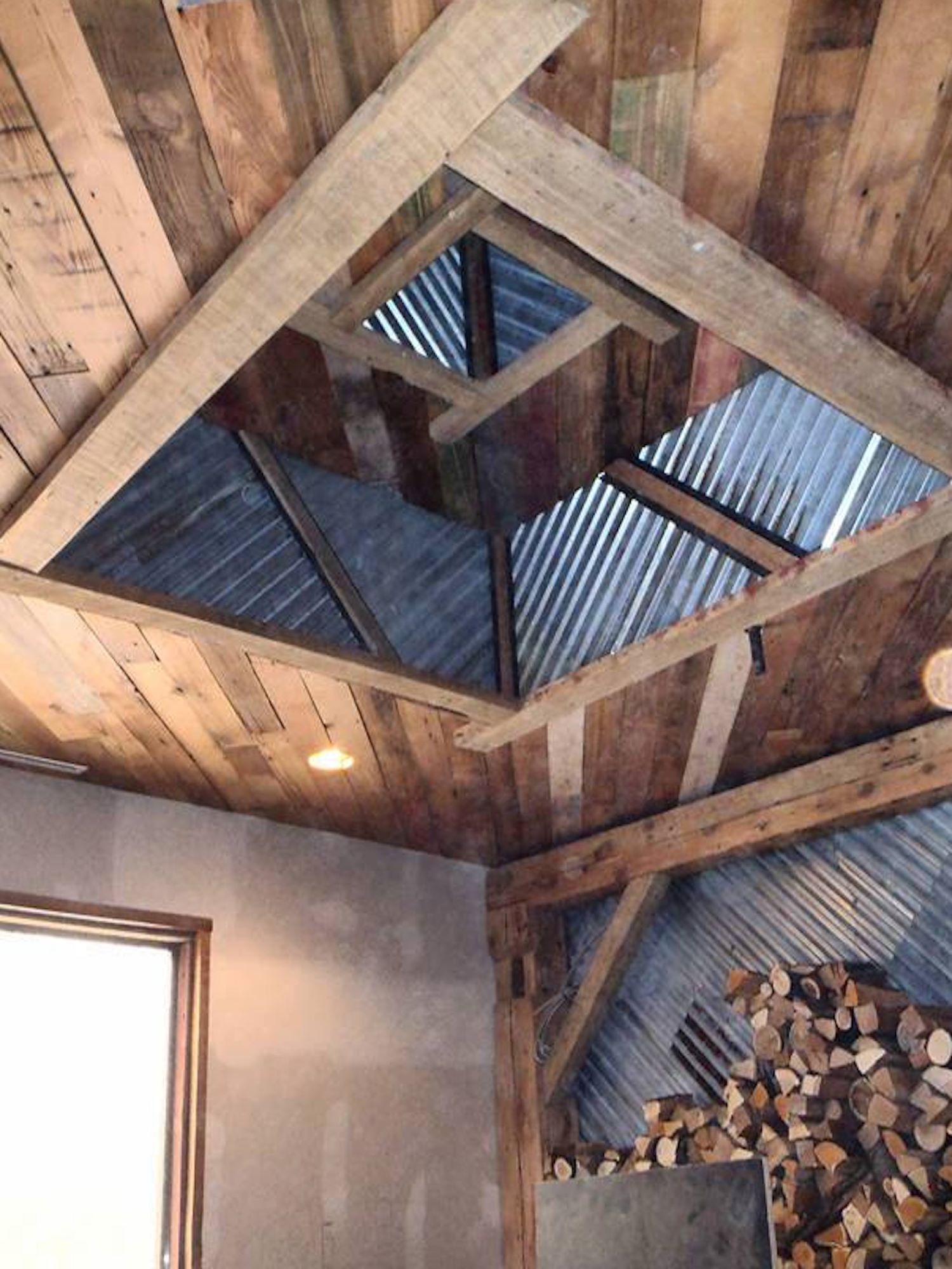 Reclaimed wood ceiling at a Michigan restaurant