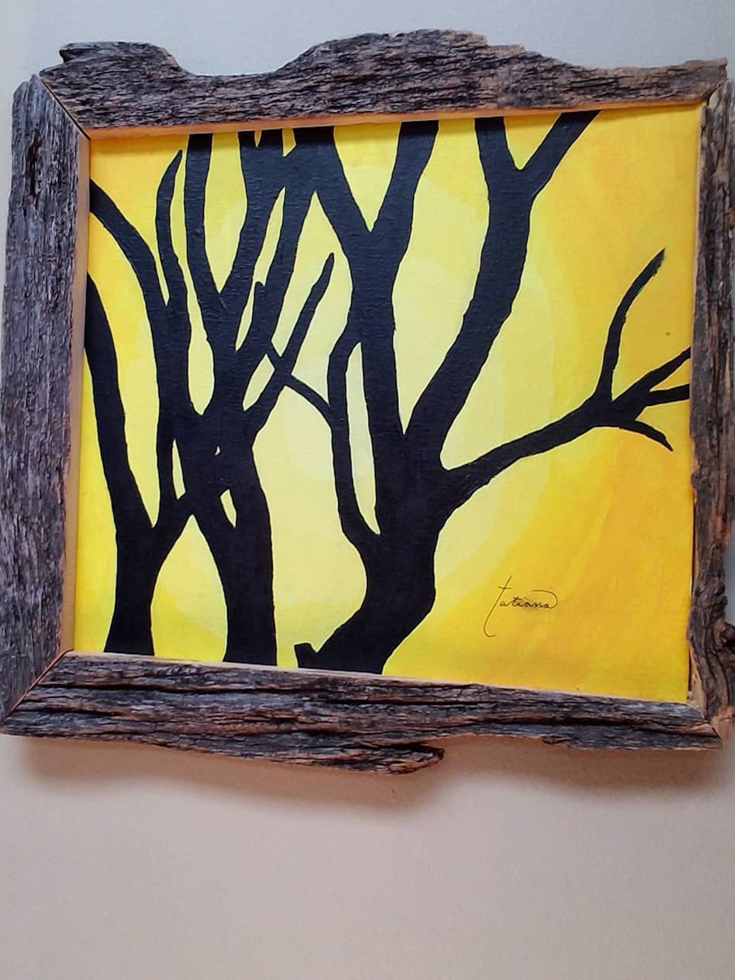 Tree painting in a one-of-a-kind barnwood frame