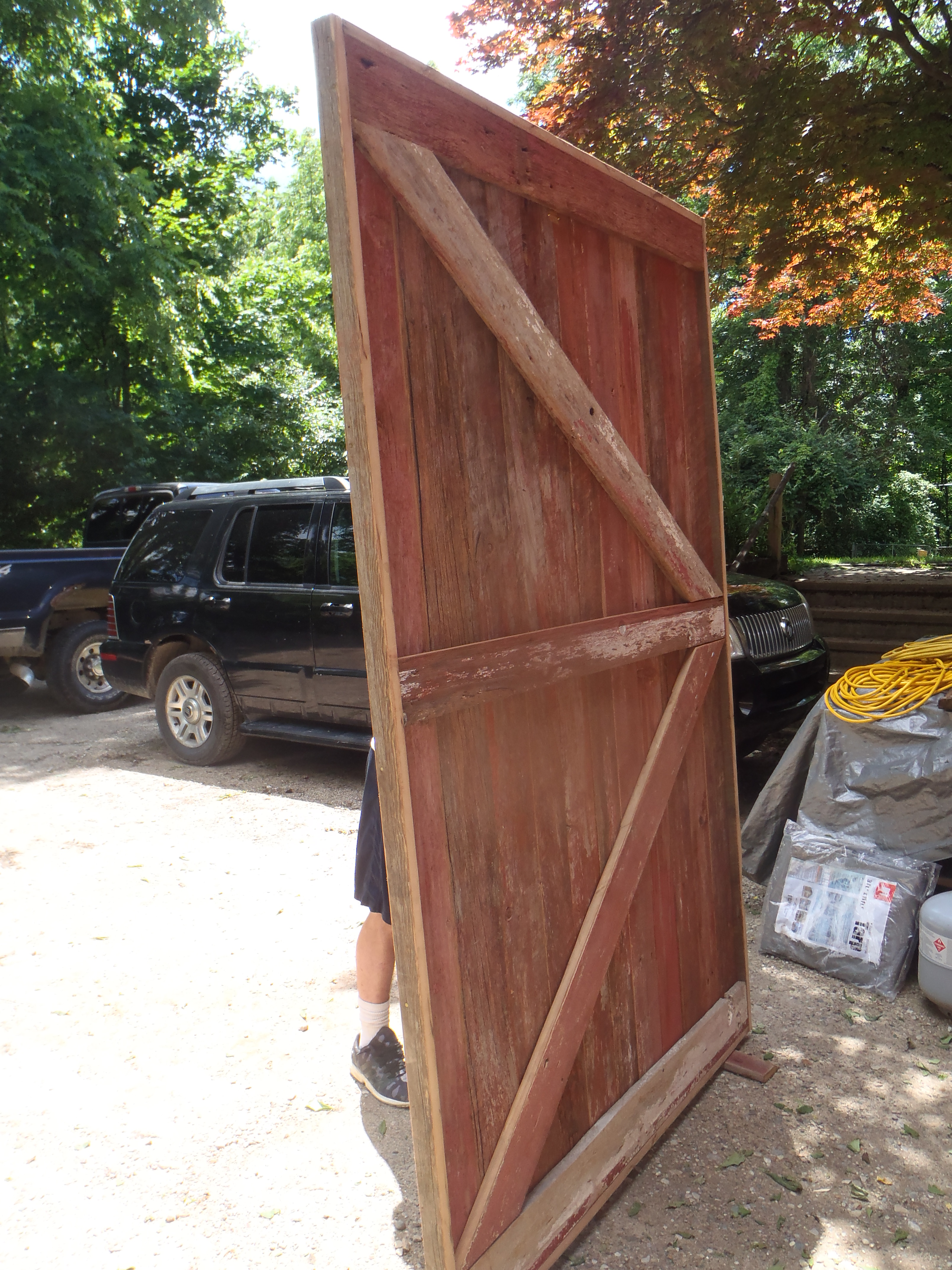 The backside of one of our first custom barnwood sliding doors