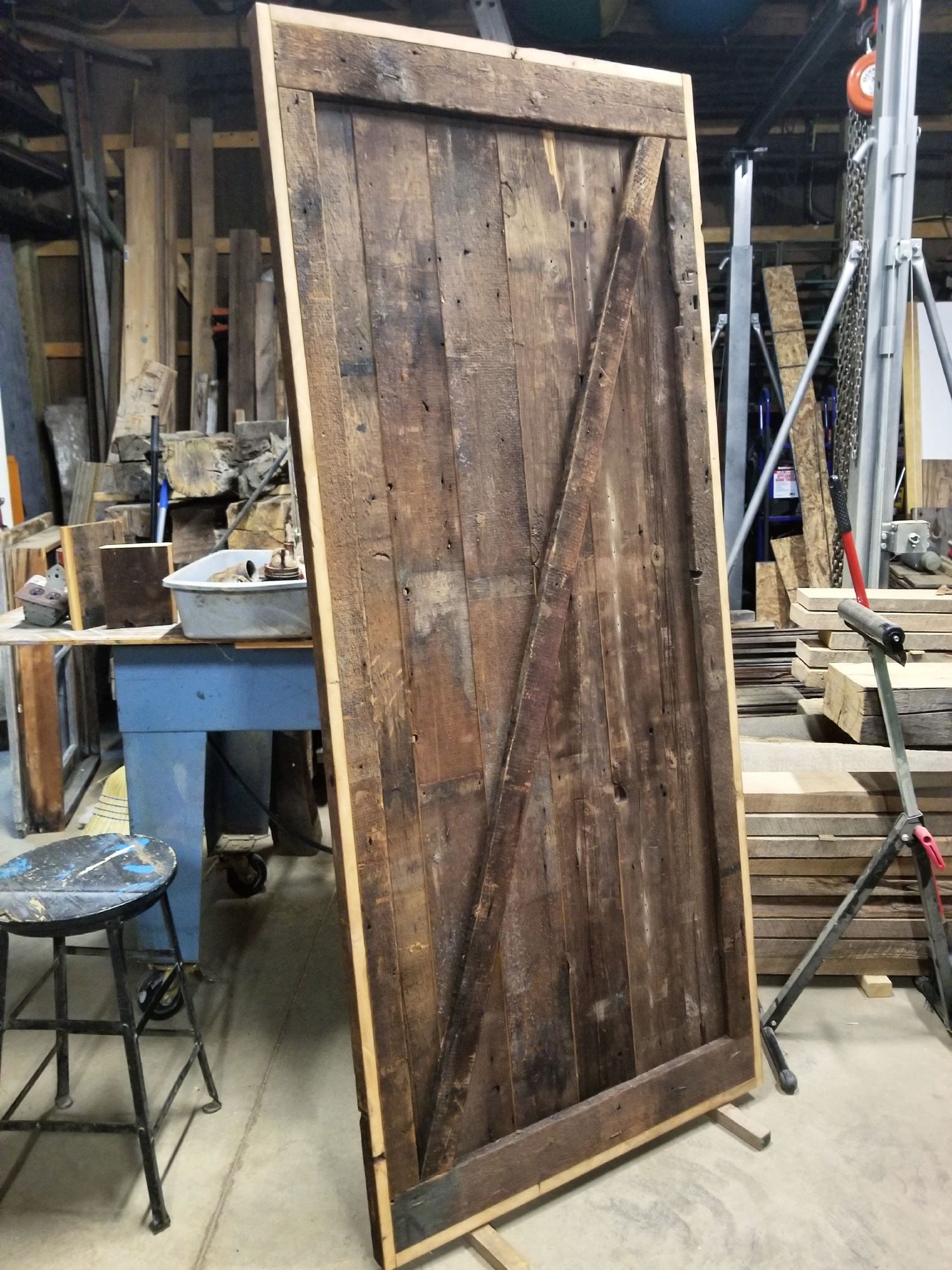 A custom made barnwood sliding door