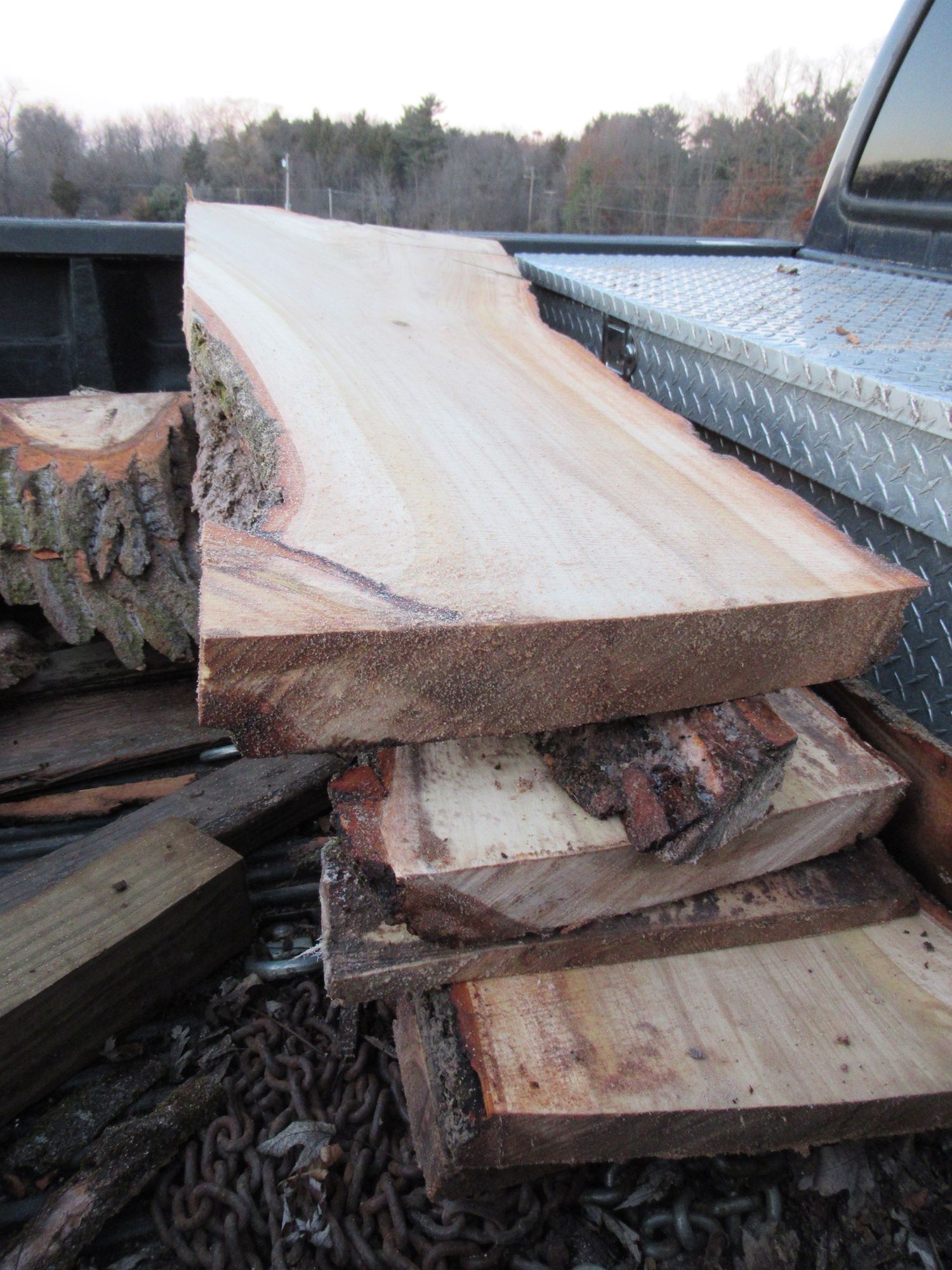 Maple slabs stacked in our truck