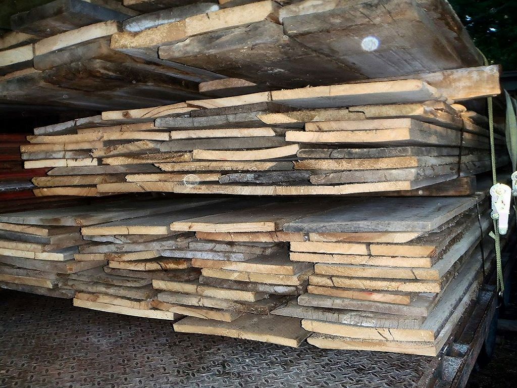 White and red oak threshing boards that were used as flooring in a Michigan barn