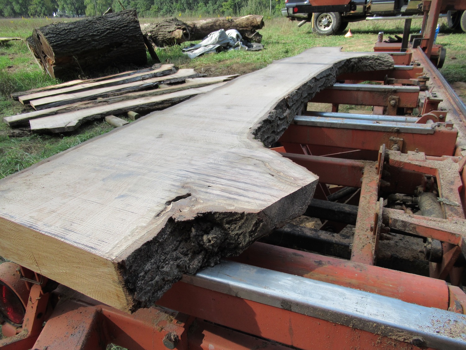 A slab sitting on top of our sawmill