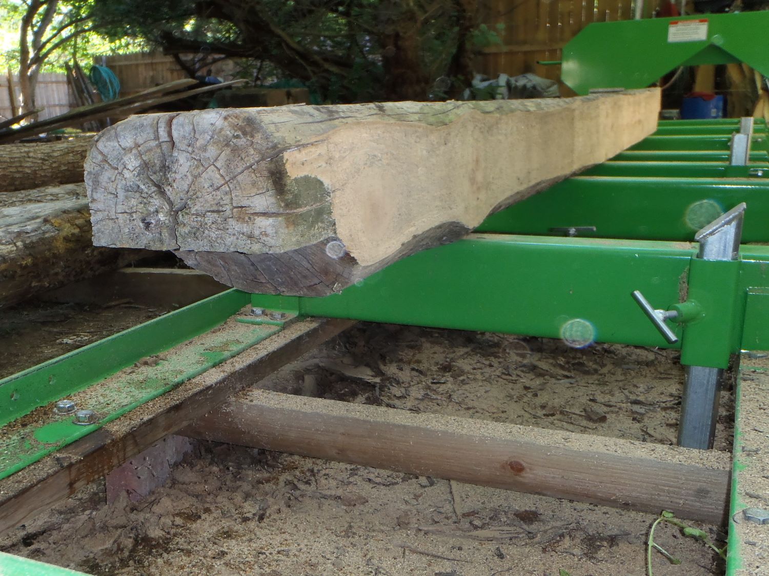 A resawn white oak sleeper on our band sawmill